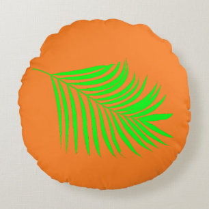 Coussins Ronds Palmier Tropical Feuille Green Sunset Orange Cadea