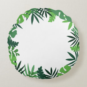 Coussins Ronds Palmiers à fleurs verts feuilles, forêt tropicale