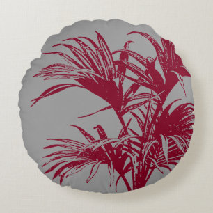 Coussins Ronds Palmiers tropicaux Abstraits modernes Gris Bourgog