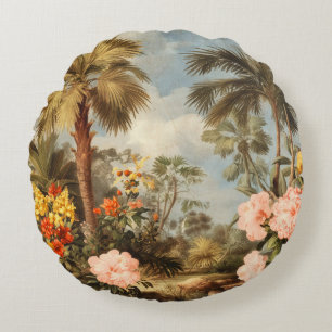 Coussins Ronds Palmiers Tropicaux Botaniques Vintage