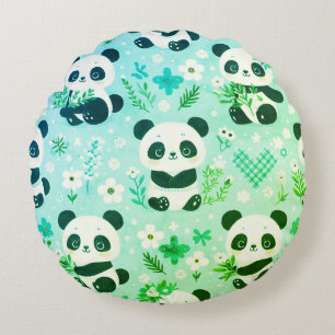 Coussins Ronds Panda Bear Motif Vert Imprimer