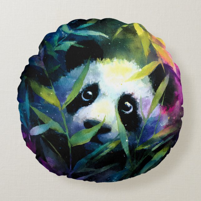 Coussins Ronds Panda Peeking Bamboo Aquarelle (Devant)