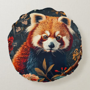 Coussins Ronds Panda roux motif forêt vintage jardin floral