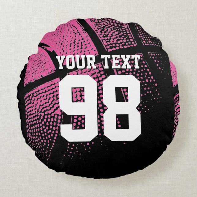 Coussins Ronds Panier de basket rose avec numéro de maillot (Devant)