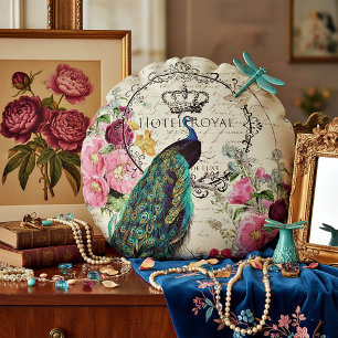 Coussins Ronds Paon et fleurs printanières