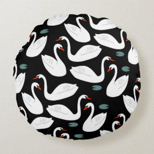 Coussins Ronds Papier peint blanc Swans Lake