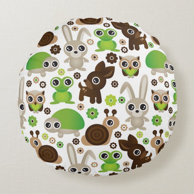 Coussins Ronds papier peint d'animal de lapin de tortue de cerfs (Devant)