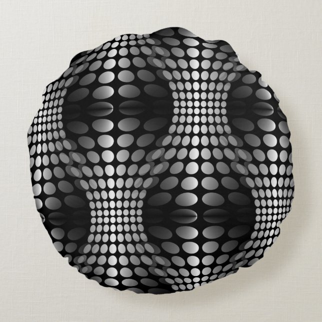 Coussins Ronds Papier peint Vagues pointillé noir et blanc (Dos)