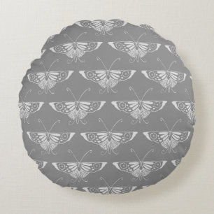 Coussins Ronds Papillon Art déco stylisé, tons gris / gris
