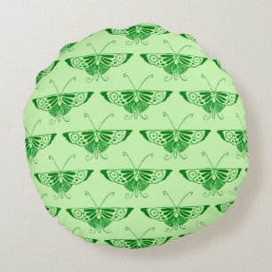 Coussins Ronds Papillon Art Déco stylisé - vert émeraude