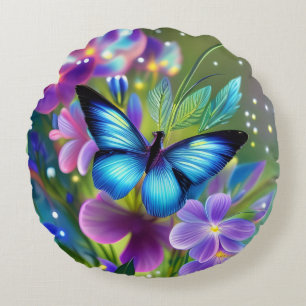 Coussins Ronds Papillon bleu brillant dans Fairy Garden