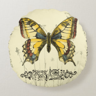 Coussins Ronds Papillon décoratif avec des fleurs sauvages