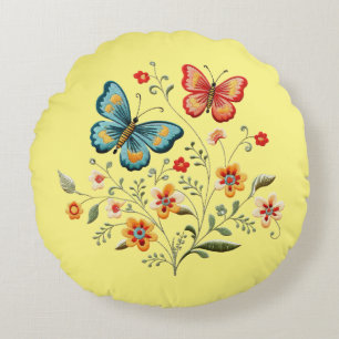 Coussins Ronds Papillon et fleurs