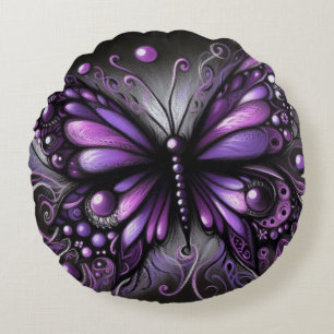 Coussins Ronds Papillon gothique blanc violet noir couleur
