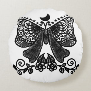 Coussins Ronds Papillon Luna Mystique Art Insecte Gothique Céle