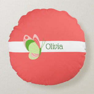 Coussins Ronds Papillon rose et vert fantaisiste  