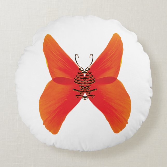 Coussins Ronds Papillon rouge orange avec votre nom (Devant)