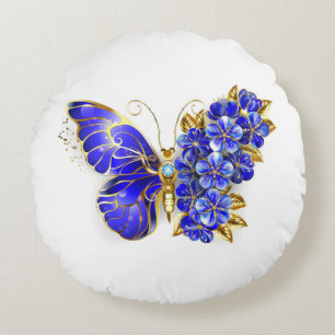 Coussins Ronds Papillon saphir à fleurs