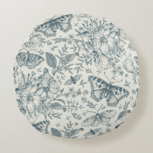 Coussins Ronds Papillon vintage, Luna Moth et Fleurs