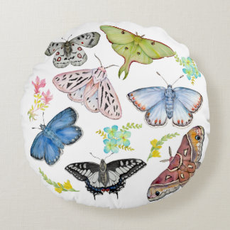 Coussins Ronds Papillons à l'aquarelle en vol