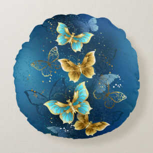 Coussins Ronds Papillons d'or