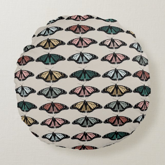Coussins Ronds Papillons neutres modernes Motif de jardin (Devant)