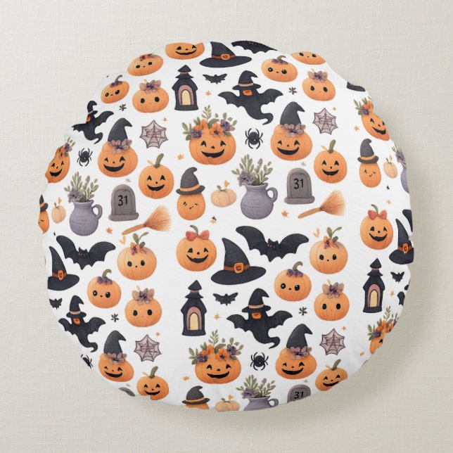Coussins Ronds Parade de chat d'Halloween Jeter l'oreiller (Devant)