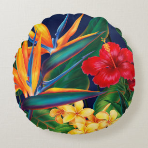 Coussins Ronds Paradis tropical Floral hawaïen