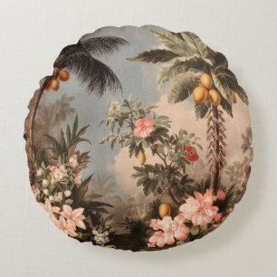 Coussins Ronds Paradis tropical vintage avec palmiers