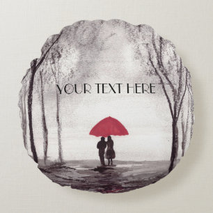 Coussins Ronds Parapluie rouge couple d'amour 24 heures sur 24