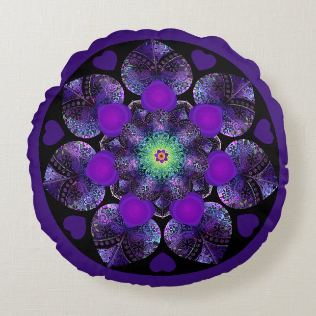 Coussins Ronds Parapluie violet & coeurs .7 (Devant)