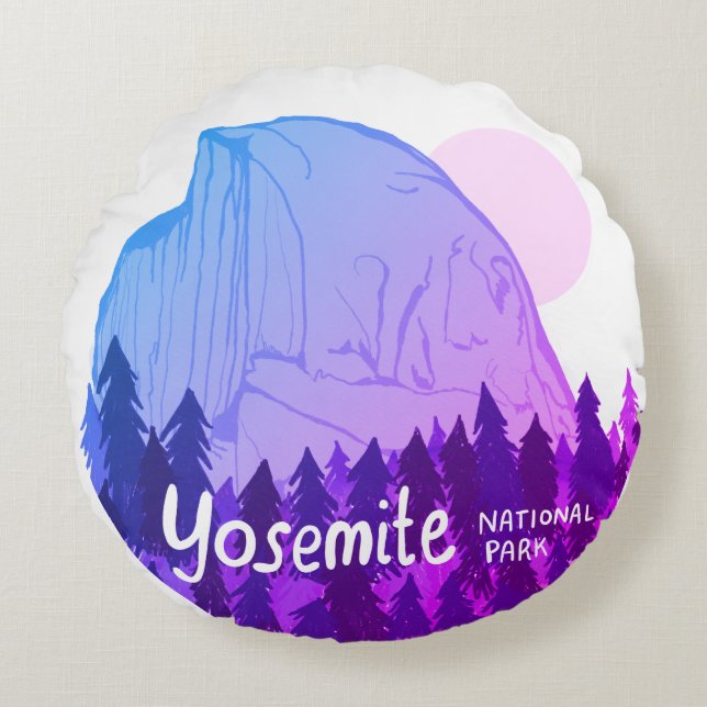 Coussins Ronds Parc National Yosemite Demi-Dôme Blanc Violet (Devant)