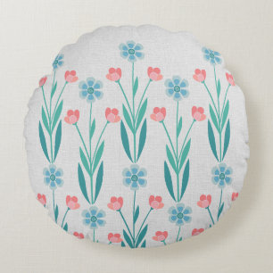 Coussins Ronds Parfait Jardin Floral Bleu Poussiéreux et Rose Blu
