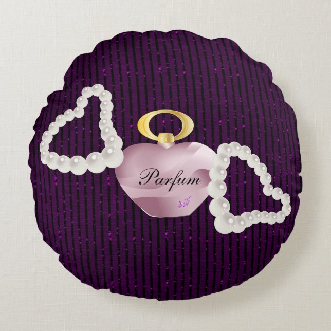 Coussins Ronds Parfum et perles Parties scintillant violet bande  (Devant)