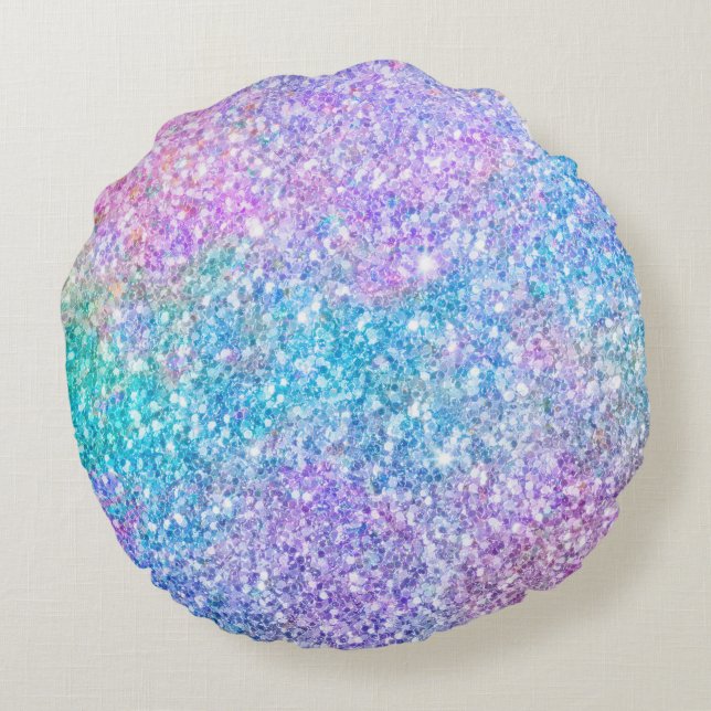 Coussins Ronds Parties scintillant Pastel Turquoise Bleu & Violet (Dos)