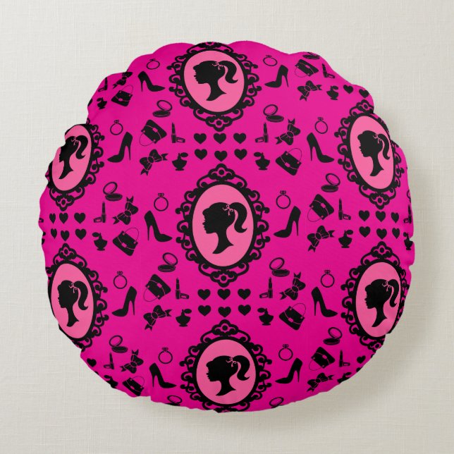 Coussins Ronds Parties scintillant Poupée Anniversaire rose Glam  (Devant)