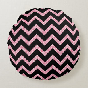 Coussins Ronds Parties scintillant rose noir Chevron Zigzag Motif