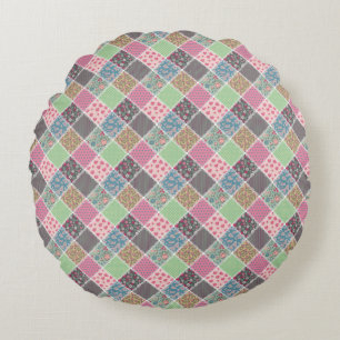 Coussins Ronds Pastel Floral Quilt Carré