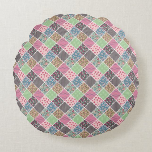 Coussins Ronds Pastel Floral Quilt Carré (Devant)