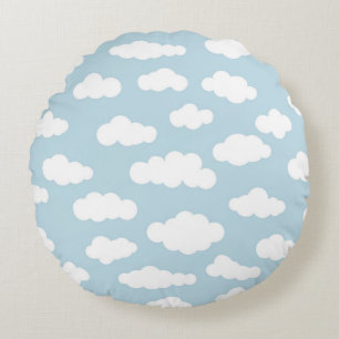 Coussins Ronds Pastel Nuages Bébé Esthétique Bleu Et Blanc