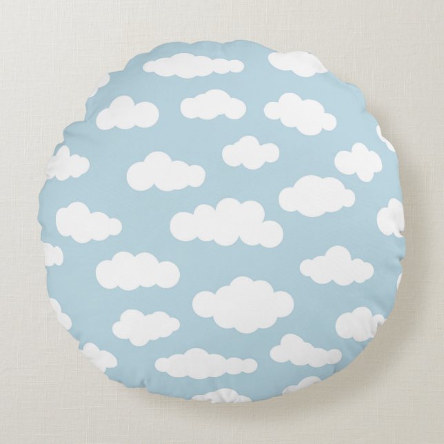 Coussins Ronds Pastel Nuages Bébé Esthétique Bleu Et Blanc (Devant)
