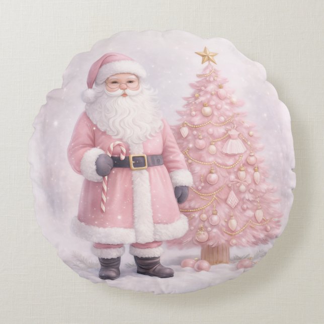 Coussins Ronds Pastel Pink Christmas Santa  (Devant)