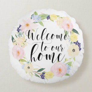 Coussins Ronds Pastel Spring Floral Wreath Bienvenue Dans Notre M