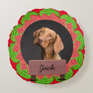 Coussins Ronds pastèque Noël Fête du Chien Personnalisé Photo