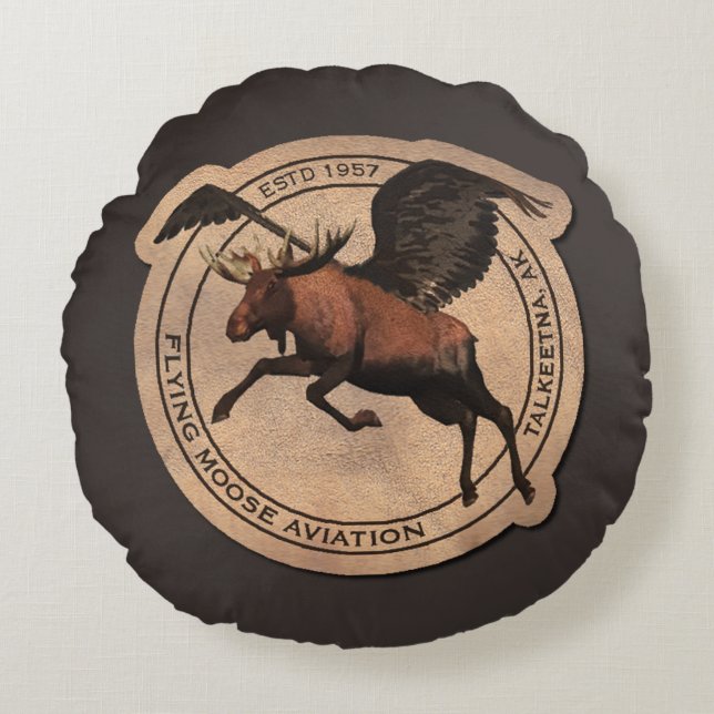 Coussins Ronds Patch Flying Moose Aviation (Devant)