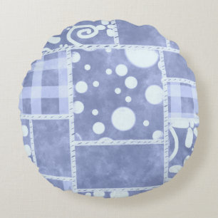 Coussins Ronds Patchwork fou bleu à carreaux floral personnalisé
