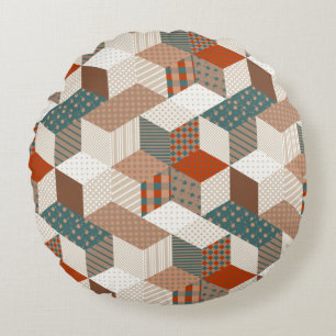 Coussins Ronds Patchwork Stars Vintage Brown Vert