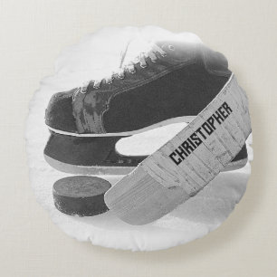 Coussins Ronds Patins noirs de hockey Personnalisé