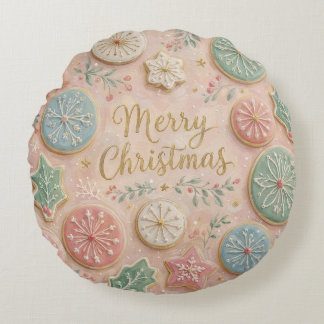 Coussins Ronds Pâtisseries de Noël pastel Flocon de neige Joyeux 