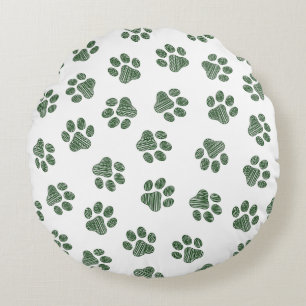 Coussins Ronds Patrouilles de Doodle, Paws de Chien, Paws Vertes